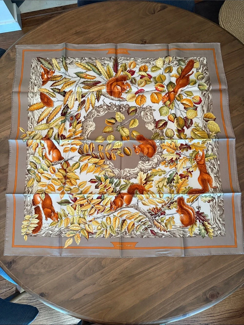 Hermes Autumn Leaves Silk Scarf - Orange, Brown, Green